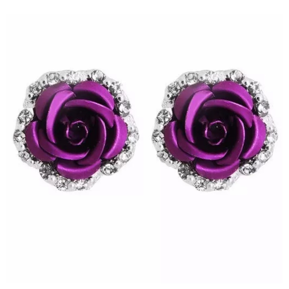 Sculpted Rose & Crystal Earrings - Picture 5 of 6